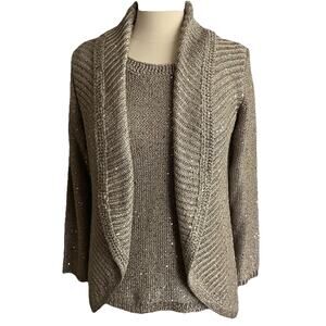 Womens Chicos Special Occasion Cardigan Sweater Tank Top Sequins Taupe Sz 1